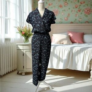 Boden Frederica Black & Blue Floral Jumpsuit Size 4 Tall NWT‎